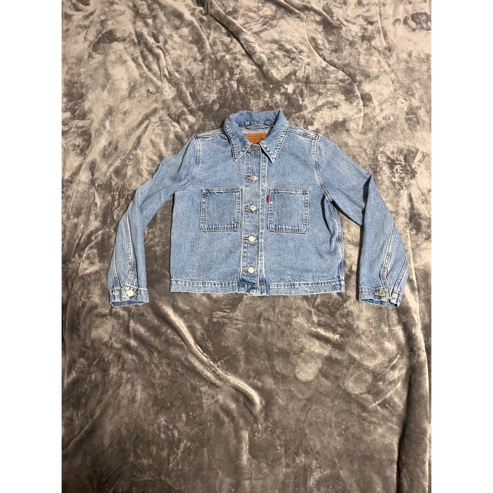 Levis Premium Womens Blue Denim Trucker Jacket Light Wash Cropped Size S